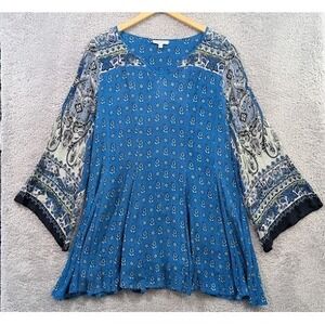 Patrons Of Peace 70s Boho Dress Medium Gypsy Hippie Mod Long Bell Sleeves